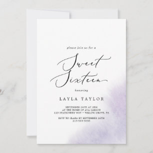 Watercolor Wash   Purple Sweet Sixteen Birthday Invitation