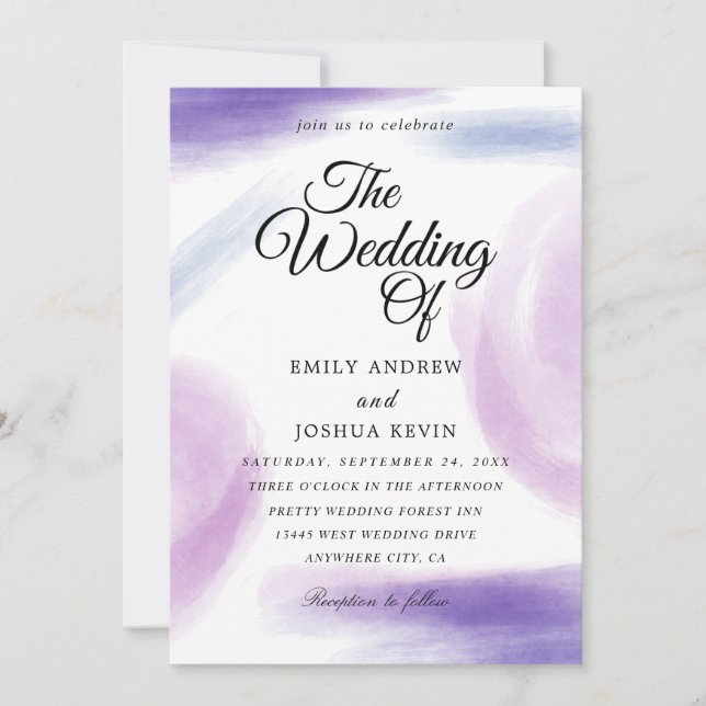 Watercolor Wash | Purple The Wedding  Invitation (Front)