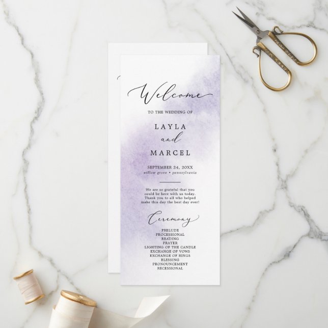 Watercolor Wash | Purple Wedding Program Programme (Front/Back In Situ)