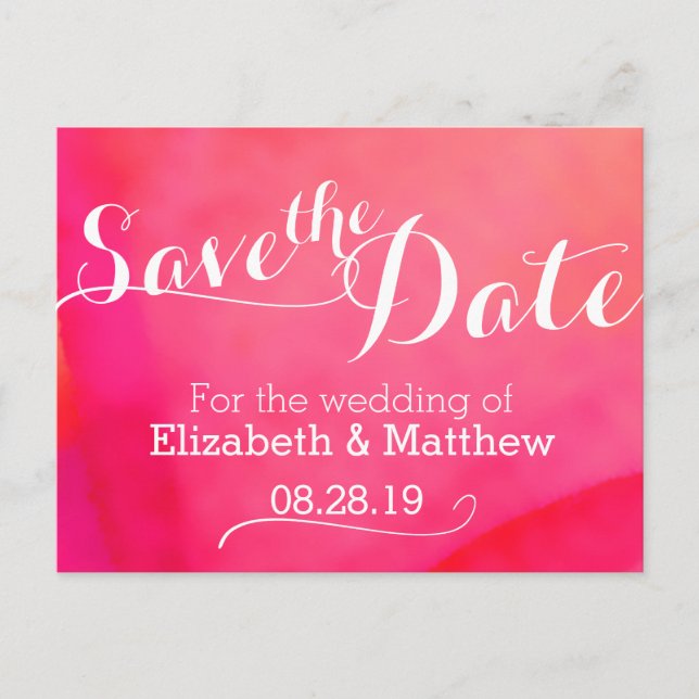 Watercolor wash red pink save the date card (Front)