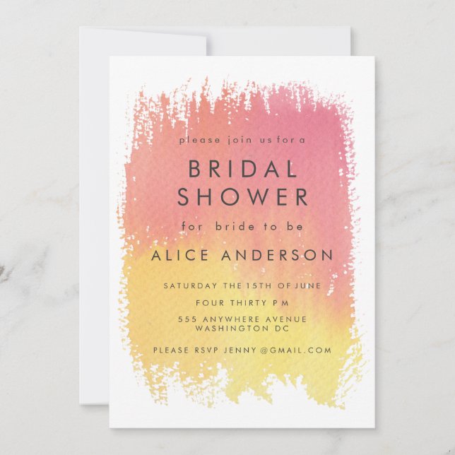 Watercolor Wash Sunset Bridal Shower Invite (Front)