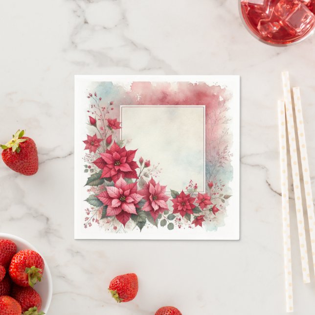 Watercolor Washed Poinsettia Frame Decoupage Napkin (Insitu)