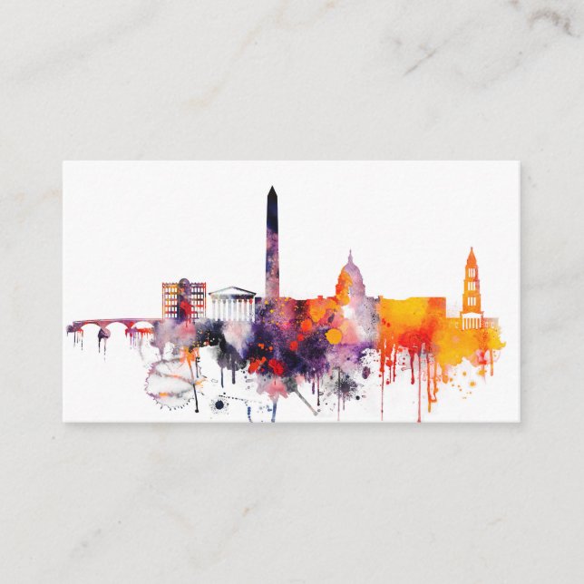 Watercolor Washington DC Skyline Business Card (Front)