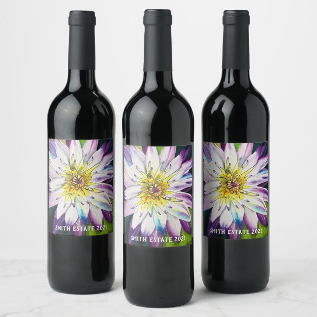 Watercolor water lilies fine art wine label (Bottles)