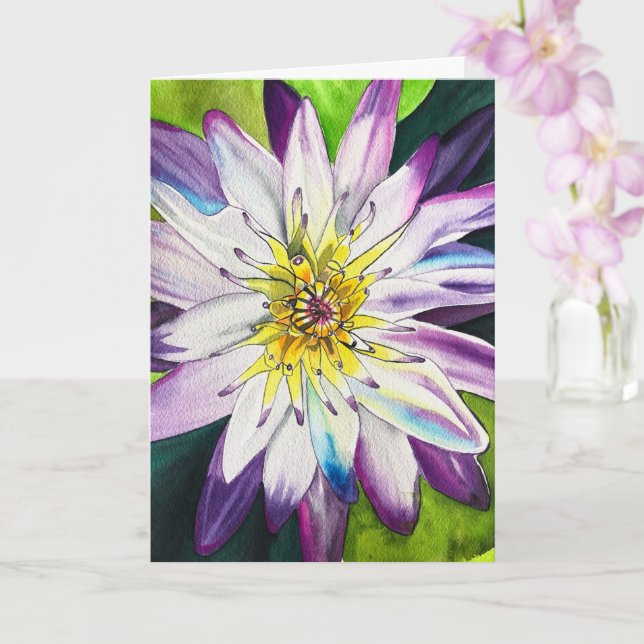 Watercolor water lily fine art card (Orchid)