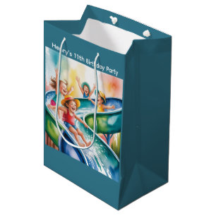 Watercolor Water Slide Kids Age Birthday Party Medium Gift Bag
