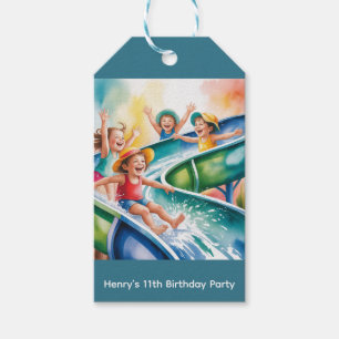 Watercolor Water Slide Kids Age Birthday Thank You Gift Tags