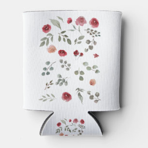 Watercolor Watercolor Roses Green Leaves Leaves Can Cooler