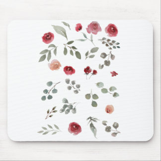 Watercolor Watercolor Roses Green Leaves Leaves Mouse Pad