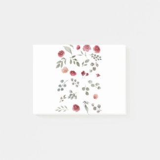 Watercolor Watercolor Roses Green Leaves Leaves Post-it Notes