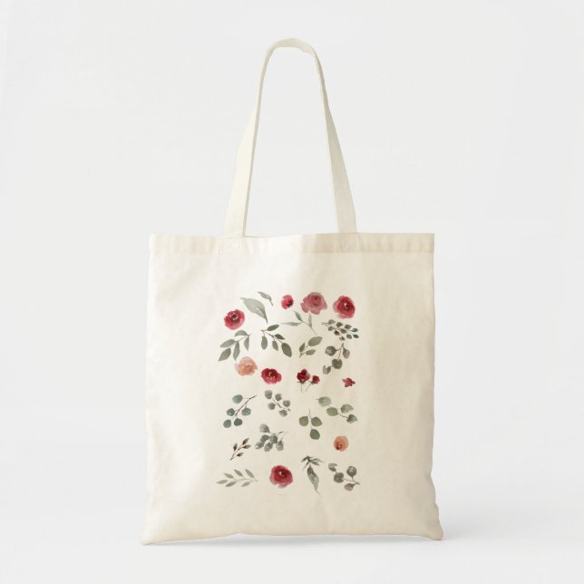 Watercolor Watercolor Roses Green Leaves Leaves Tote Bag (Front)
