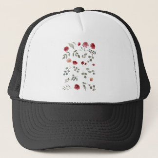 Watercolor Watercolor Roses Green Leaves Leaves Trucker Hat