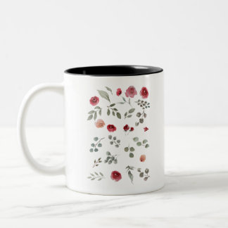 Watercolor Watercolor Roses Green Leaves Leaves Two-Tone Coffee Mug