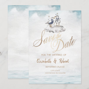 Watercolor Watercolor Seagulls Beach Save The Date