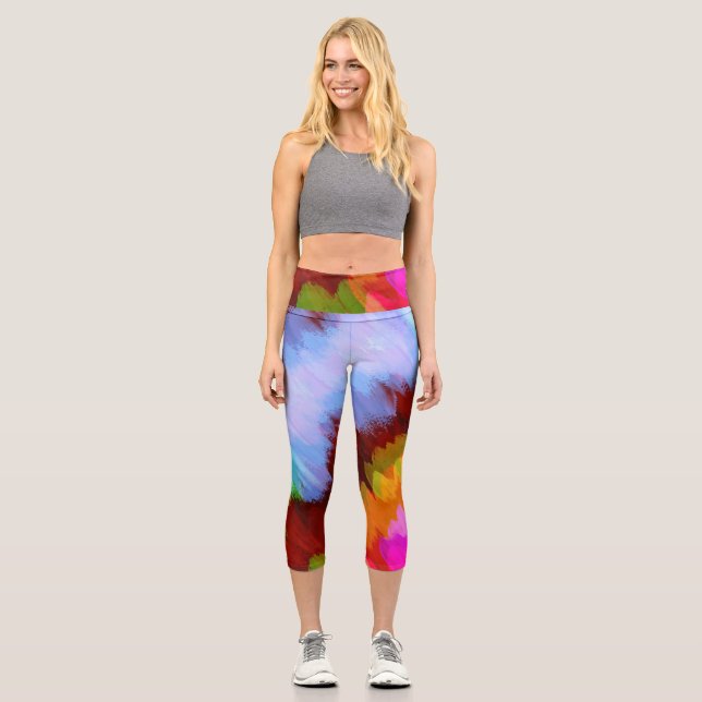 Watercolor waterfall, nature 2 capri leggings (Front)