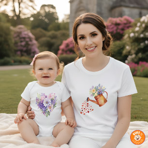 Watercolor Watering Can Floral Matching Outfit Mum T-Shirt