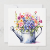 Watercolor Watering Can with Garden Flowers