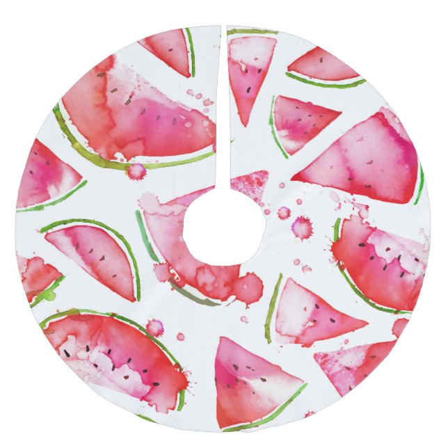 Watercolor Watermelon 1 Brushed Polyester Tree Skirt (Front)