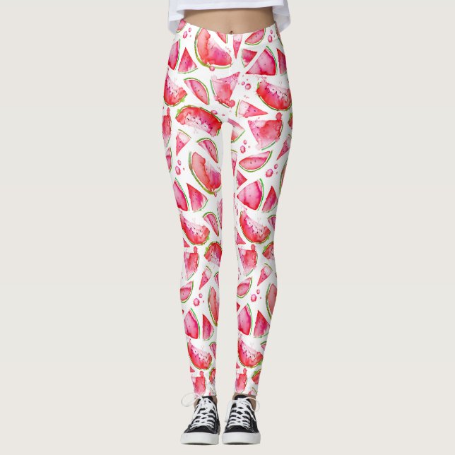Watercolor Watermelon 1 Leggings (Front)