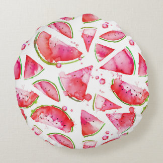 Watercolor Watermelon 1 Round Cushion
