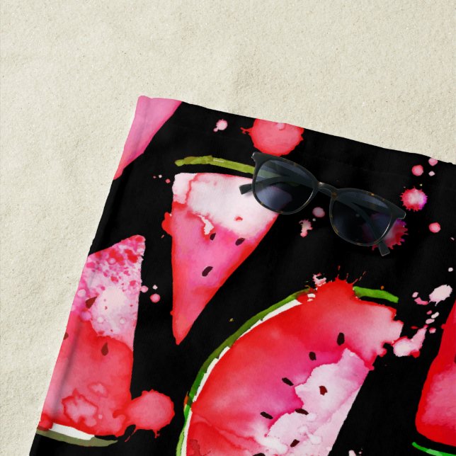 Watercolor Watermelon 2 Beach Towel (In Situ)