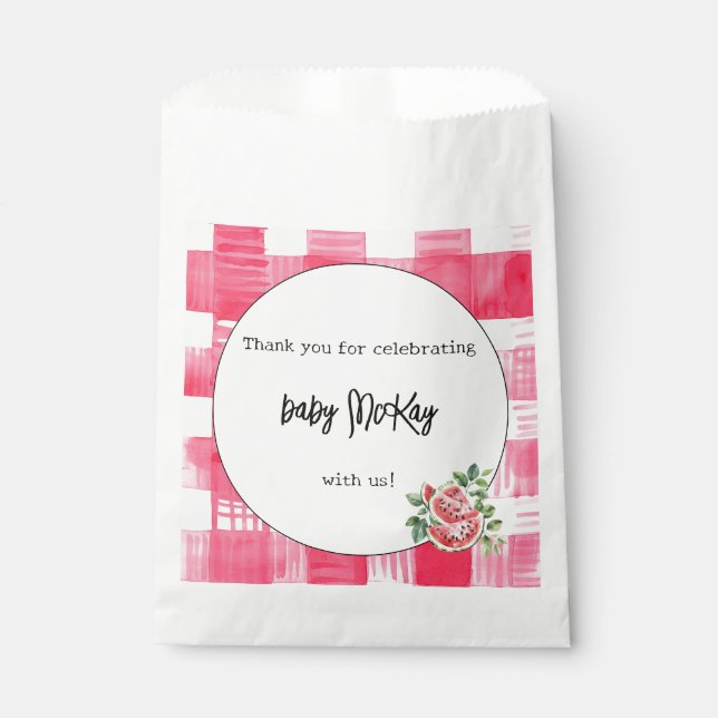 Watercolor Watermelon Baby Girl Shower Party Favour Bags (Front)