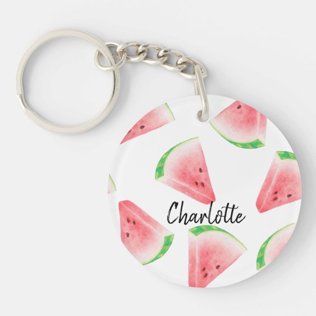 Watercolor watermelon custom name gift key ring (Front)