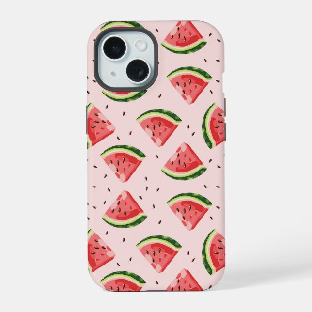 Watercolor Watermelon Fruit Pattern iPhone 15 Case (Back)