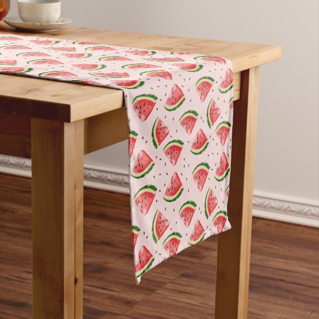 Watercolor Watermelon Fruit Pattern Medium Table Runner (In Situ)