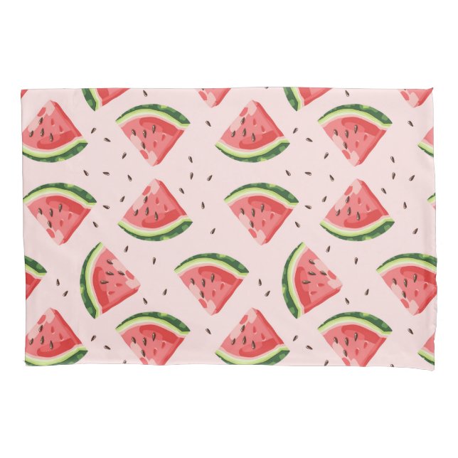 Watercolor Watermelon Fruit Pattern Pillowcase (Front-Left)