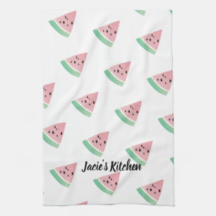 Watercolor Watermelon Modern Pink Tea Towel