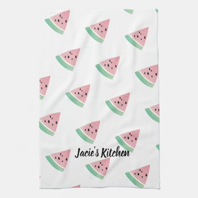 Watercolor Watermelon Modern Pink Tea Towel (Vertical)