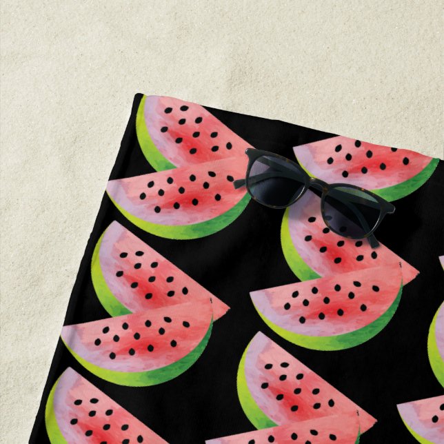 Watercolor Watermelon Pair Summer Pattern   Beach Towel (In Situ)