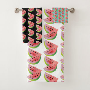 Watercolor Watermelon Pair Summer Teal Pattern Bath Towel Set