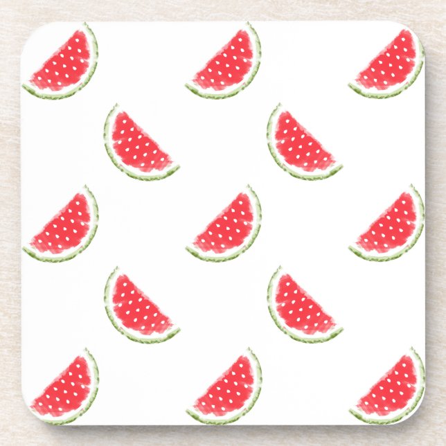 Watercolor Watermelon Pattern Coaster (Front)