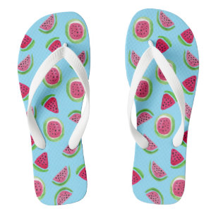 Watercolor watermelon pattern red green blue jandals