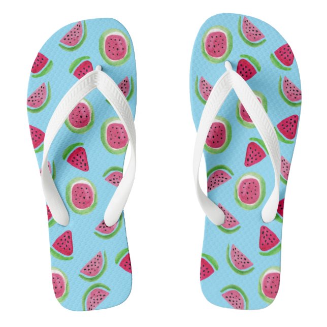 Watercolor watermelon pattern red green blue jandals (Footbed)