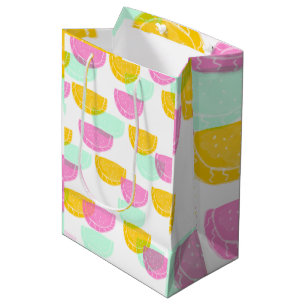 Watercolor Watermelon Pink Green Yellow Pattern Medium Gift Bag