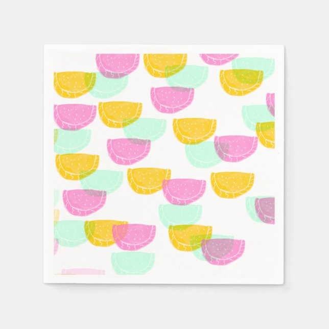Watercolor Watermelon Pink Green Yellow Pattern   Napkin (Front)