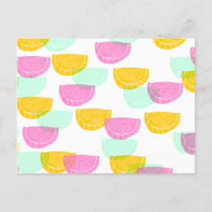 Watercolor Watermelon Pink Green Yellow Pattern    Postcard