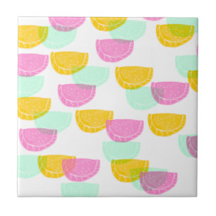 Watercolor Watermelon Pink Green Yellow Pattern Tile