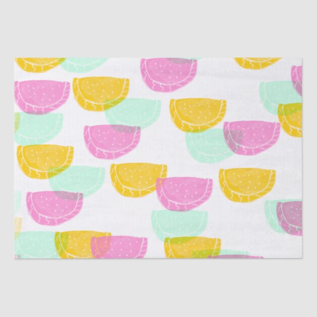 Watercolor Watermelon Pink Green Yellow Pattern   Tissue Paper (Front)