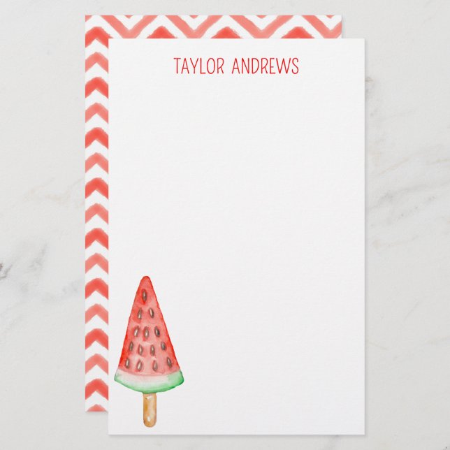 Watercolor Watermelon Popsicle Stationery (Front/Back)