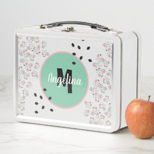 Watercolor Watermelon Seeds Monogrammed Metal Lunch Box
