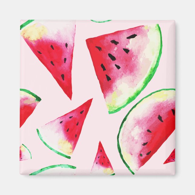 Watercolor Watermelon Slice Pattern Magnet (Front)