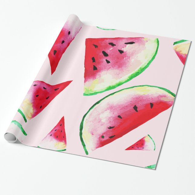 Watercolor Watermelon Slice Pattern Wrapping Paper (Unrolled)