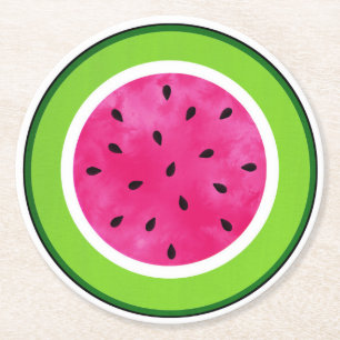 Watercolor Watermelon Slice Round Paper Coaster