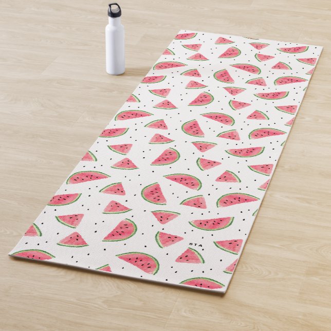 Watercolor Watermelon Slices Pattern Monogram Yoga Mat (In Situ)