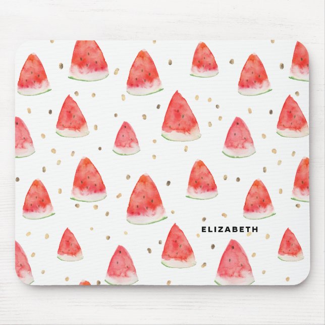 Watercolor Watermelon Slices Pattern Personalised Mouse Pad (Front)
