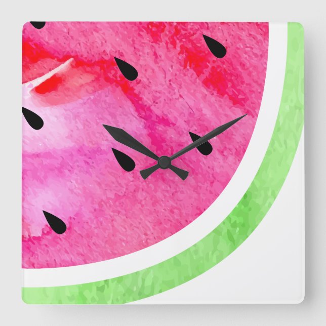 Watercolor Watermelon Square Wall Clock (Front)